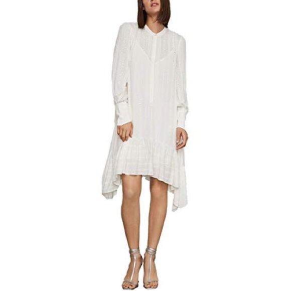 Bcbgmaxazria Long Sleeve Eyelet Handkerchief Hem Midi Dress Gardenia Ivory S - Picture 1 of 4